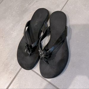 Black Leather Sandals - Flip Flops  Size 7.5